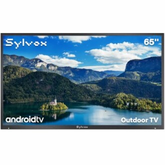 Sylvox 65-Zoll Outdoor TV mit Berg- und Seelandschaft